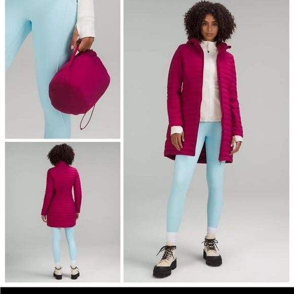 Lululemon Pack It Down Puffer Jacket in Pomegranate with carry bag - Picture 1 of 16